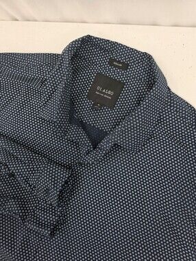 01.Algo Men's Long Sleeve Stretch Button Up Shirt Blue Geometric Floral Size XL.
